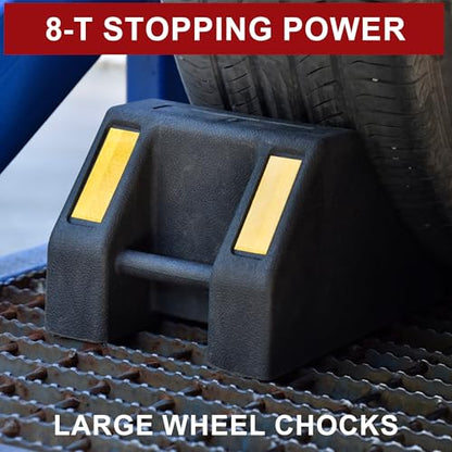 OrangeStar 4-Pack Heavy Duty Rubber Wheel Chocks with Hand Grip and Reflective Strips, Tire Stops for Car, Truck, RV, Travel Trailer, Camper and Boat Trailer Parking Safety (L10 x W7.2 x H6) - size: 10"x7.2"x6"- 4 Packs