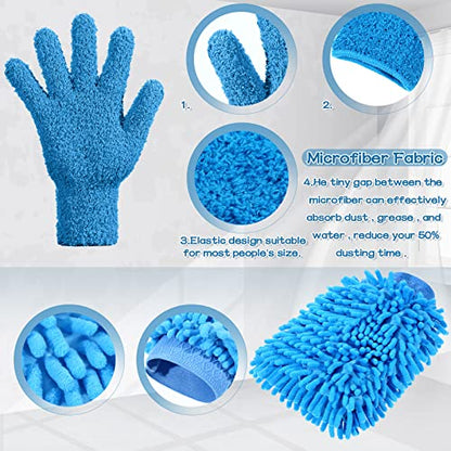 Potchen 6 Pcs Microfiber Dusting Mitt Gloves for Plants Washable Dusting Gloves for House Cleaning Furniture Car Washing - color: Pink, Blue