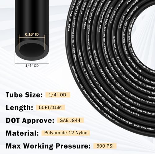 CheeMuii 50FT 1/4 DOT Air Line with 10 Pcs Brass Fittings Kit for Air Bags Suspension - size: 1/4Inch-13Pcs