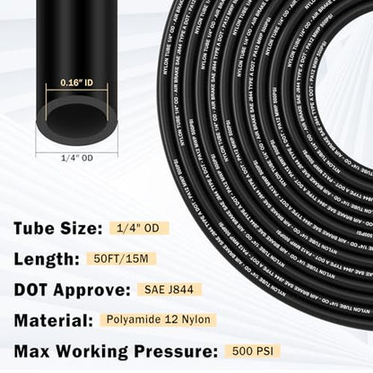 CheeMuii 12 Pcs 1/4 Brass DOT Air Fittings With 50 FT 1/4" DOT Air Line Kit 15 Meter Pneumatic Tubing with DOT Air Fittings for Semi Truck Trailer or Industrial Air System - size: 1/4Inch-15Pcs