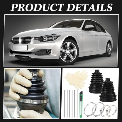 Chumia 2 Pcs Cv Boot Repair Kit, Fits Shaft Size 26-34mm, Include 2 Cv Axle Boot, 4 Stainless Steel Clamps and 4 Ties, 1 Pair of Rubber Gloves and Knife, Universal Replacement Kit Fits for Most Cars