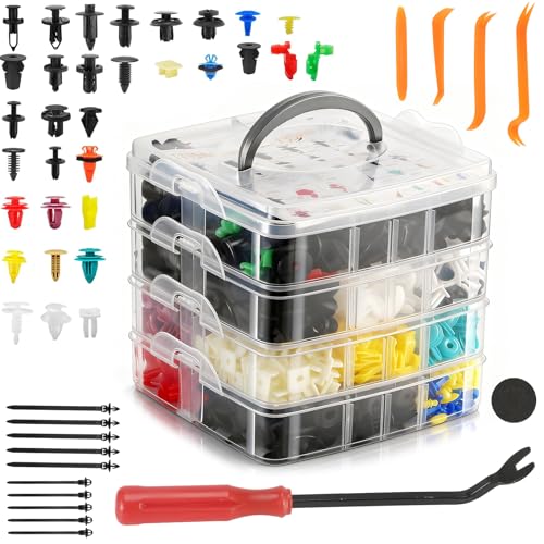 1240PCS Auto Retainer Clips Kit with Trim Removal Tools and 3-Layer Organizer Box, 32 Sizes Push Rivets Fasteners for Car Bumper, Fender, Door Panel and Interior Repair - style: 1240pcs