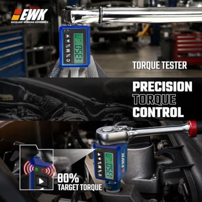 EWK 3/8-inch Drive Digital Torque Adapter 5-100 ft-lbs (6.8-135 Nm), Electronic Torque Wrench Converter with LED Display & Buzzer Alert