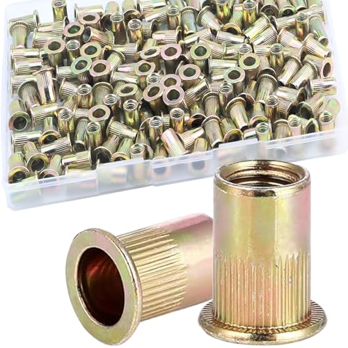 160Pcs M5 Rivet Nuts, Metric Zinc Plated Finish Carbon Steel Flat Head Threaded Insert Nutsert Kit - color: Yellow, size: M5