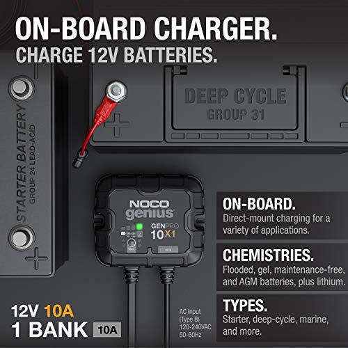 NOCO Genius GENPRO10X1: 1-Bank, 10A Onboard Battery Charger - 10A Per Bank, 12V Waterproof Marine Charger with Overcharge Protection & Temperature Compensation – for Lead-Acid & Lithium Batteries | Charges 1 Battery at Once, IP68 Waterproof, Overcharge Pr