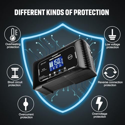 SolaMr Lithium Lifepo4 Battery Charger, 15 Amp 12V and 24V Portable Smart Car Battery Charger, Trickle Charger for Lead-Acid(AGM/Gel/SLA), Deep Cycle Charger for Marine, RV, Motorcycle (P15) - size: P15 Battery Charger