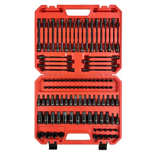 EACELIY 107PCS Bit Socket Set,1/4”,3/8 & 1/2” Drive Bit Socket Set,Torx/Extra Long/Tamper Proof/Hex/Ball End Hex,S2 Alloy Steel & CR-V,SAE&Metric - size: 107PCS