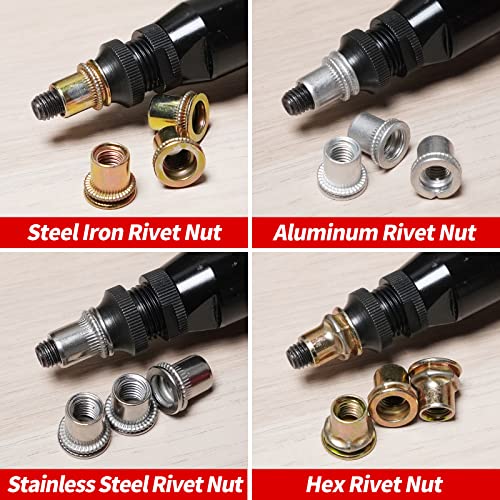 Industrial Hydraulic Pneumatic Riveter Automatic Air Rivet Nut Gun Tool Setting Kit Rivnut Riveting，with Metric & SAE Mandrels (8 Size) - color: Hydraulic Rivet Nut Tool
