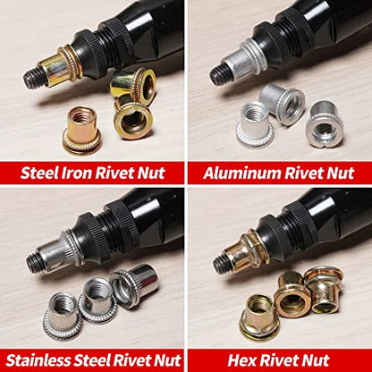 Industrial Hydraulic Pneumatic Riveter Automatic Air Rivet Nut Gun Tool Setting Kit Rivnut Riveting，with Metric & SAE Mandrels (8 Size) - color: Hydraulic Rivet Nut Tool