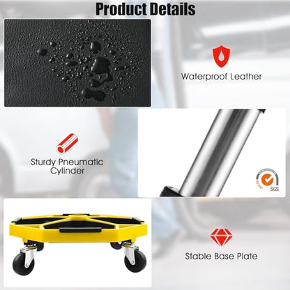 TANGZON 150KG Pneumatic Rolling Mechanic Stool, 41CM-55CM Height Adjustable & 360° Swivel Roller Creeper Seat with Removable Tool Tray and Wheels, Heavy Duty Padded Garage Workshop Stool (Yello+Black) - color: Yello+black