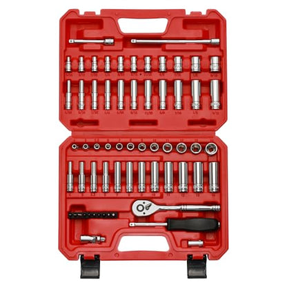 CASOMAN 1/4-Inch Drive Master Socket Set with Ratchets, Adapters, Extensions with 1/4’‘ Dr. Bits Set, Inch/Metric, 6-Point, 5/32-Inch - 9/16-Inch, 4 mm - 14 mm, 62-Piece 1/4" Dr. Socket Set