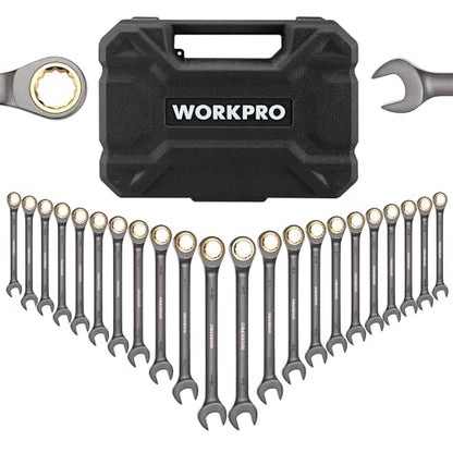WORKPRO 22-Piece Ratcheting Wrench Set, Ratchet Combination Wrench Sets with Organizer Box, Nickel Plating, 72 Teeth, Metric 6-18mm & SAE 1/4-3/4" - style: Regular & Nickel Plating