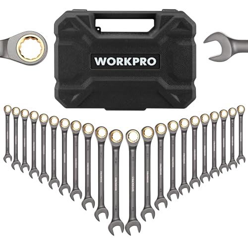 WORKPRO 22-Piece Ratcheting Wrench Set, Ratchet Combination Wrench Sets with Organizer Box, Nickel Plating, 72 Teeth, Metric 6-18mm & SAE 1/4-3/4" - style: Regular & Nickel Plating