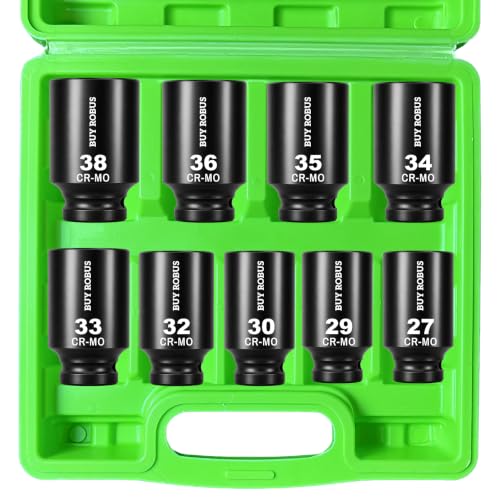 1/2'' 9 PCS Drive Impact Socket Set Metric,12point 27mm 29mm 30mm 32mm 33mm 34mm 35mm 36mm 38mm Socket,Axle Nut Sockets - size: 1/2 12point 9pcs socket set metric