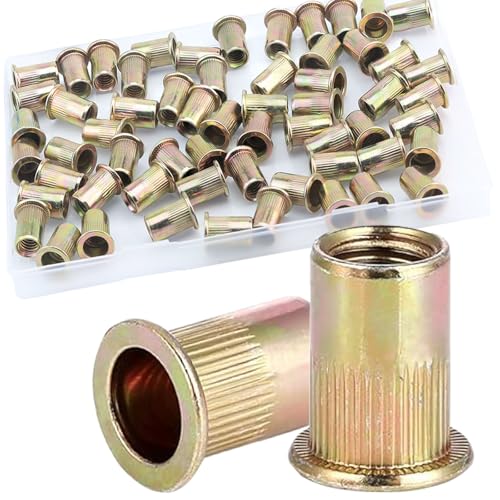 5/16"-18 UNC Rivet Nut, 60Pcs Zinc Plated Finish Carbon Steel Flat Head Threaded Insert Nutsert Kit - color: Yellow, size: 5/16''-18