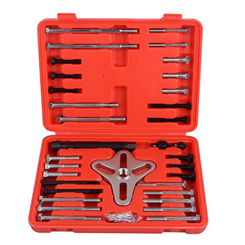 DAYUAN 46Pcs Harmonic Balancer Puller Set, Flywheel Steering Wheel Puller | Gear Puller Yoke Crankshaft Pulley Puller，30 Bolts，Heat-Treated Alloy Steel Yoke，Floating Swivel，For 2 & 3-Hole Applications
