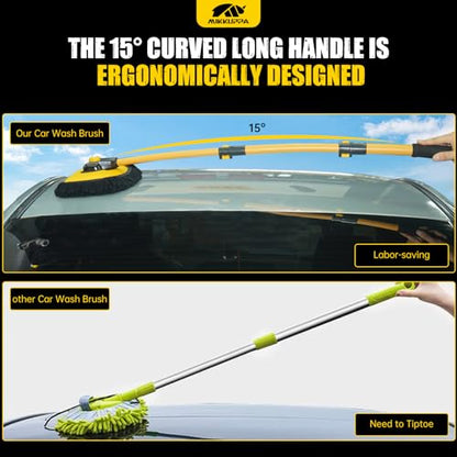 MIKKUPPA 40" Car Wash Brush with Long Handle Aluminum, Removable Brush Head | 15°Curved Wash Mop with Telescopic Handle, Scratch-Free Chenille Microfiber Brush Head, for Car SUV RV Truck Caravan Boat