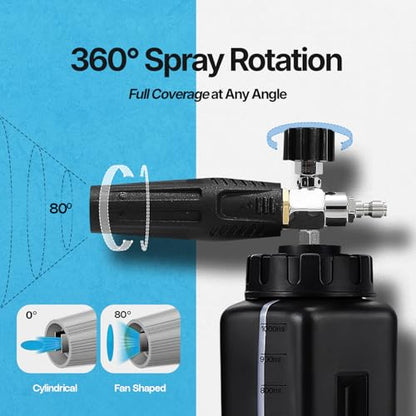 Foam Cannon for Pressure Washer, Thick Snow Foam, 1/4'' Quick Connect, 1.1mm Orifice Soap Cannon, Adjustable Foam Blaster for Car Detailing, Wide Mouth Bottle
