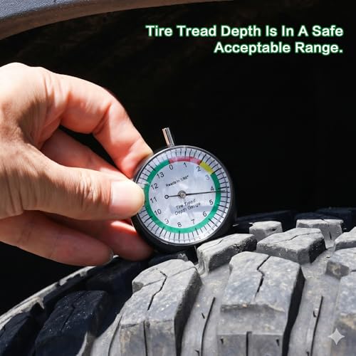 2 Pcs Professional Dial Tire Tread Depth Gauge (Reads in 1/32"), Heavy-Duty Zinc Alloy Casing, Precision Pocket Tool with Case, for Car, Truck, Motorcycle & Bus (black-2Pcs) - color: black-2Pcs