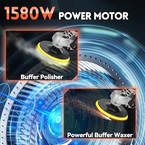 Buffer Polisher, Powerful Buffer Waxer, 7 Variable Speed 1000-3500 RPM,Rotary Polisher with 6" and 7" Backing Plate, 1580W Rotary Polisher for Car Polishing, Waxing, Glaze, Sanding