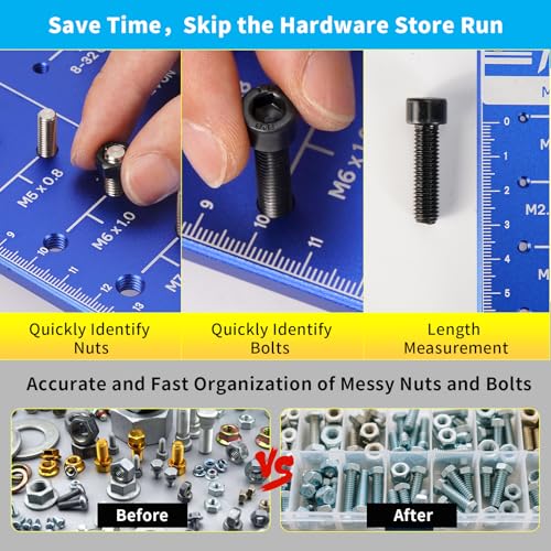 Thread Checker Wall Mounted, Nut and Bolt Thread Checker Board, Identify 31 SAE & Metric Sizes, Heavy Duty Bolt Size Finder & Screw Gauge, Garage Workshop Organizer Tool & Sizing Chart - size: 31 Thread Checker-S01