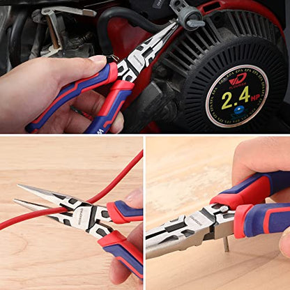 WORKPRO Premium 6” Needle Nose Pliers, Paper Clamp Precision, Heavy-Duty CRV Steel, Soft Grip with Wire Cutter, Long Nose Cutting Pliers - style: 6-inch