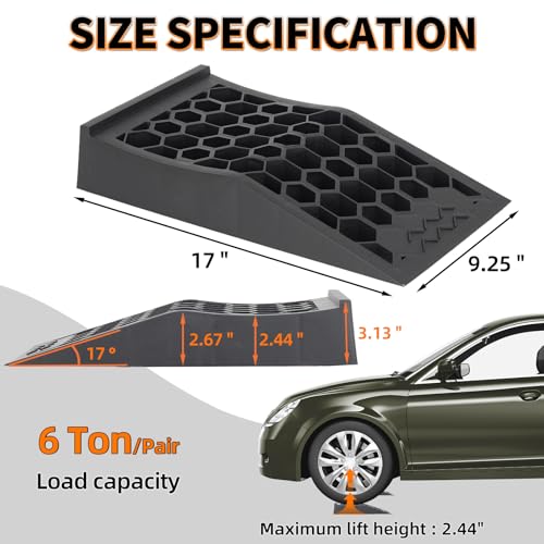 OULEME 2.44" Lift Car Ramps for Jack Support and Oil Changes, Low Profile Car Ramp for Garage, Tire Ramps for Lift Vehicle Maintenance with Anti-Slip Pads, 2 PCS - size: L17" (2 Pack)
