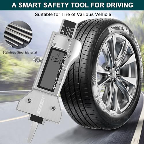 GODESON Metal Digital Tire Tread Depth Gauge, LCD Display Tire Tread Depth Gauge with 3 Modes-Fractional Inch, Decimal Inch and Millimeter,Precision Professional Measuring for Motorcycle, Car, Trucks - size: Single, style: Metal Digital Tire Tread Depth G