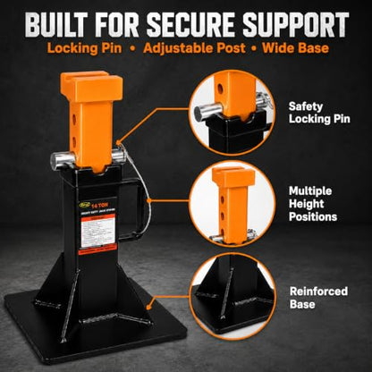 BESTOOL Heavy Duty Jack Stand，Car Jack Stand with Security Locking Pins-14 ton(28000Ibs) Capacity, 2 Pack - color: 14 Ton Jack Stand