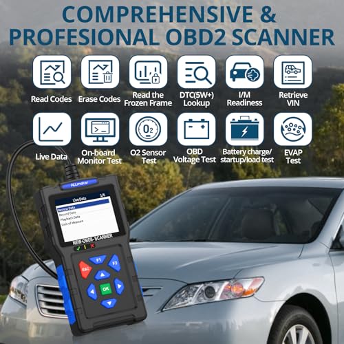 OBD2 Scanner Code Reader, Check Engine Diagnostic Tool with 2.8in Screen | 50,000+ DTCs, Battery Cranking/Charging Test, Live Data, 9 OBDII Modes, Cloud Print, Type-C Updates