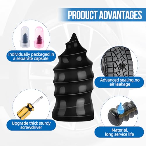 31Pcs Screw in Tire Plugs Kit Tire Repair Rubber Nail Kit Tire Repair Kit Tire Plugs Screw Type Flat Tire Screw Plugs Repair Kit Self Sealing Tire Repair Screws Quick Fix with Screw Tire Plugs Kit