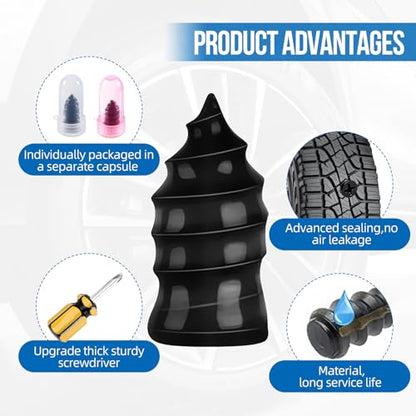 31Pcs Screw in Tire Plugs Kit Tire Repair Rubber Nail Kit Tire Repair Kit Tire Plugs Screw Type Flat Tire Screw Plugs Repair Kit Self Sealing Tire Repair Screws Quick Fix with Screw Tire Plugs Kit