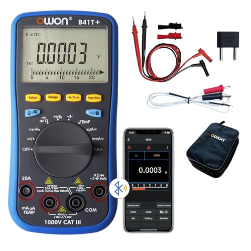 OWON B41T+ Bluetooth Digital Multimeter Auto-ranging TRMS 22000 Counts Ohmmeter for AC/DC Voltage,Current,Resistance,Continuity,Capacitance,Diodes,Temperature Measurement,Volt Meter for Automotive - style: O-B41T+