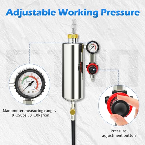 BELEY Fuel Injector Cleaner Kit, Non-Dismantle System Tester with 1000ML Capacity, 150PSI for Automotive Intake Valve, Manifold, Throttle Body, Catalytic Converter