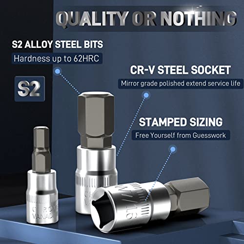 DISEN 32-Piece HEX Bit Socket Set, SAE & Metric Allen Wrench Socket Set with Enhanced Storage Case, Premium Heat Treated Chrome Vanadium Steel & S2 Alloy Steel - style: Hex Bit Socket Set