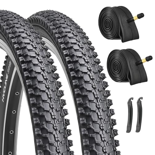 Hycline 2-Pack Mountain Bike Tires Set: 20/24/26/27.5-inch Folding Replacement High-Performance Wear-Resistant Bicycle Tires and Pair Inner Tubes with Tire Levers for MTB Off-Road Bike - color: 26x1.95-30TPI