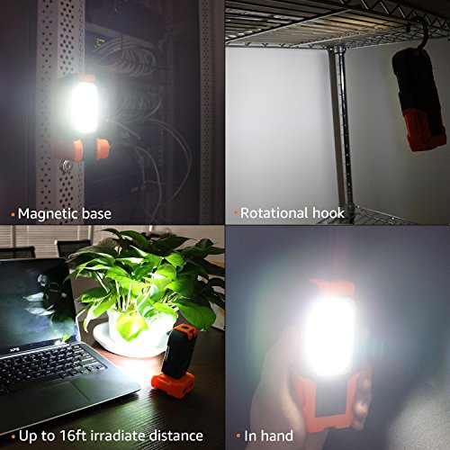 TORCHSTAR 2-Pack Portable LED Work Light, Hanging Hook, Magnetic Flashlight | Battery Operated, COB Pocket Work Lights for Car Repairing, Emergency, Hiking, Camping