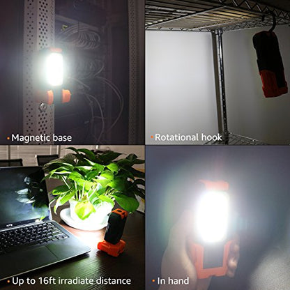TORCHSTAR 2-Pack Portable LED Work Light, Hanging Hook, Magnetic Flashlight | Battery Operated, COB Pocket Work Lights for Car Repairing, Emergency, Hiking, Camping