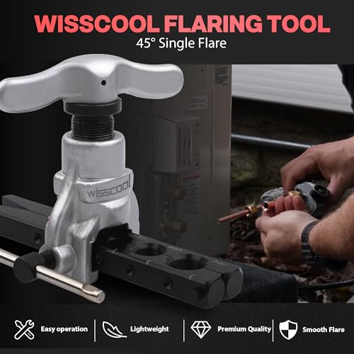 Wisscool HVAC Mini Split Flaring Tool Kit, 3/16"-3/4", 7 Sizes | 45° eccentric copper pipe flaring tool with seven inch sizes for mini split, HVAC, refrigeration, and plumbing tubing - size: 7 Dies Flare Tool