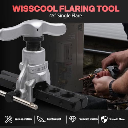 Wisscool HVAC Mini Split Flaring Tool Kit, 3/16"-3/4", 7 Sizes | 45° eccentric copper pipe flaring tool with seven inch sizes for mini split, HVAC, refrigeration, and plumbing tubing - size: 7 Dies Flare Tool