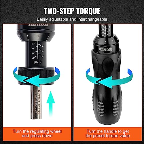 VEVOR 1/4" Drive Screwdriver Torque Wrench with Scale, 10-70 in/lbs Torque Range, 1 in-lbs Torque Increment Torque Screwdriver with Bits & Case - size: Pro 10-70 in-lb