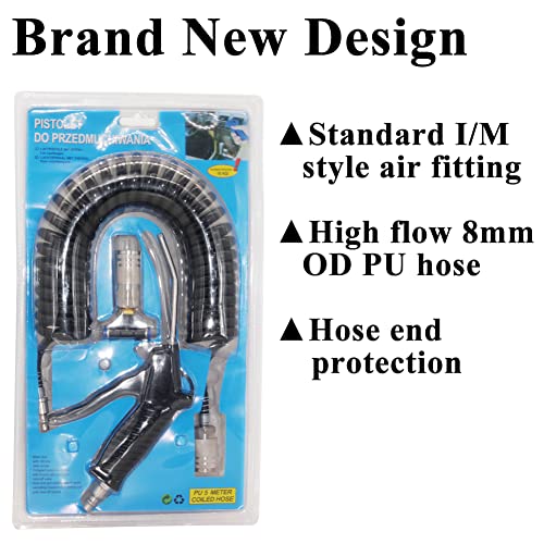 Beduan Air Blow Gun Kit with 16ft Long Pneumatic Pu Hose, Heavy Duty Air Duster Gun for Air Compressor(Black) - size: 1/4"-16ft Tube(Black)