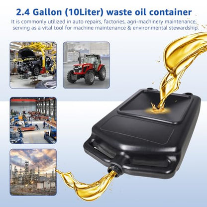 HKTE 2.6Gallon（10L） Oil Drain Pan, Heavy Duty Leak-Proof Low Profile HDPE Container with Wide Mouth Funnel & Reinforced Handles for Cars, SUVs & Trucks - color: 2.6 Gallon