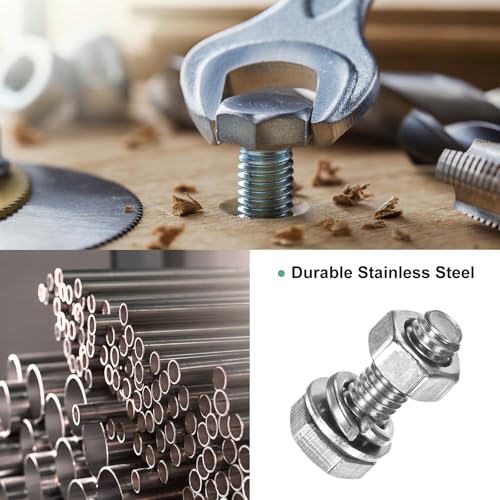 M METERXITY 4-Pack Hex Head Screw Bolt with Nuts Flat & Lock Washers M6x18mm Stainless Steel Bolts and Nuts Kit Fully Threaded Metric Bolt Assortment for Equipment/Machinery - size: M6 x 18mm