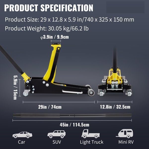 3 Ton Low Profile Garage Floor Jack, Aluminum & Steel Racing Jack, Dual Pump Quick Lift for Cars & Suvs Car Jack, Dual Pump Jack, Floor Jack, Hydraulic Garage Jack