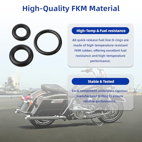 Fuel Tool O-Ring kit for Harley-Davidson EFI Models from 2001 Onwards, Including Fuel Tool Check Valve O-Rings and Fuel line Male O-Rings, for Street Glide, Road King, Softail Models.
