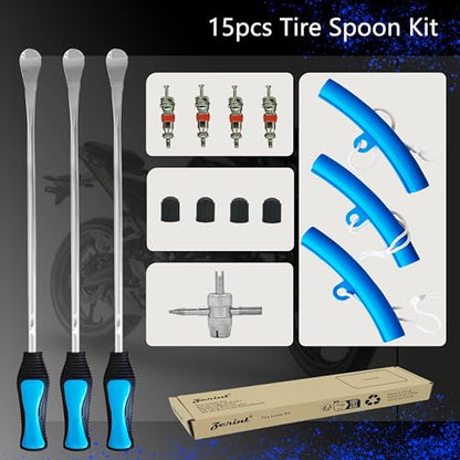 Heavy Duty Tire Repair Tool Kit, 3x11.5 Steel Tire Irons & 3 Rim Protectors, 4-Point Valve Tool with 4 Cores/Caps, Motorcycle/Bike/ATV Tire Changer Levers(TT-115-15) - size: 11.5”