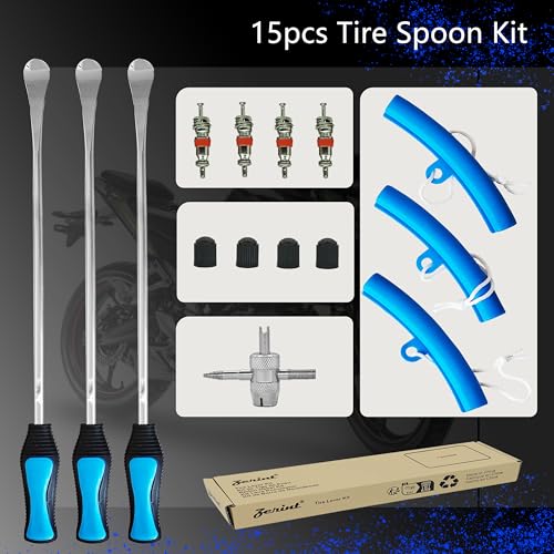 Heavy Duty Tire Repair Tool Kit, 3x11.5 Steel Tire Irons & 3 Rim Protectors, 4-Point Valve Tool with 4 Cores/Caps, Motorcycle/Bike/ATV Tire Changer Levers(TT-115-15) - size: 11.5”