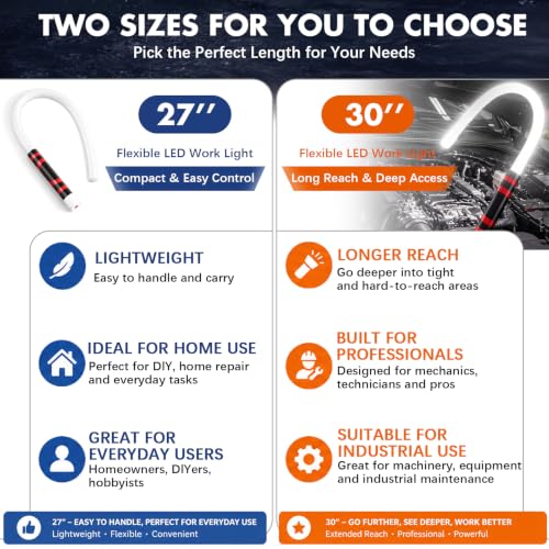 3 Pcs 29" Bendable LED Flashlight Stick Rechargeable Flexible Work Light Stick with a Pair of Gloves High Lumen & 3 Brightness Modes 360° Rotate for Car Repairs Mechanical Inspection - size: 29 inches
