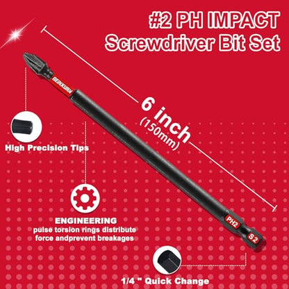 Geinxurn Impact Tough #2 Phillips 6 in. Insert Driver Bits,20Pack Bulk PH2 Screwdriver Bits Set - size: 6"-PH2-20PCS
